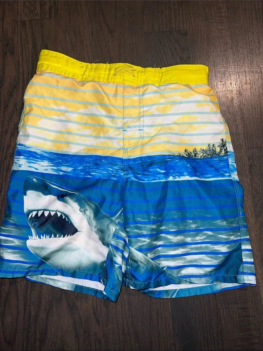 Yellow Shark Graphic Tee & Blue Shark Swim Shorts Set Size M-10-12